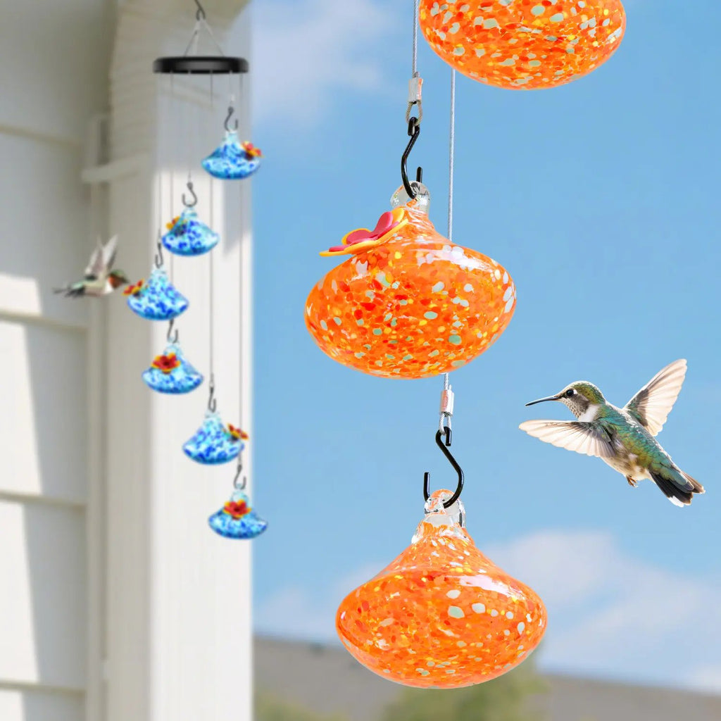 🌸✨ Hummingbird Feeder with Wind Chimes – Premium Glass Garden Decor