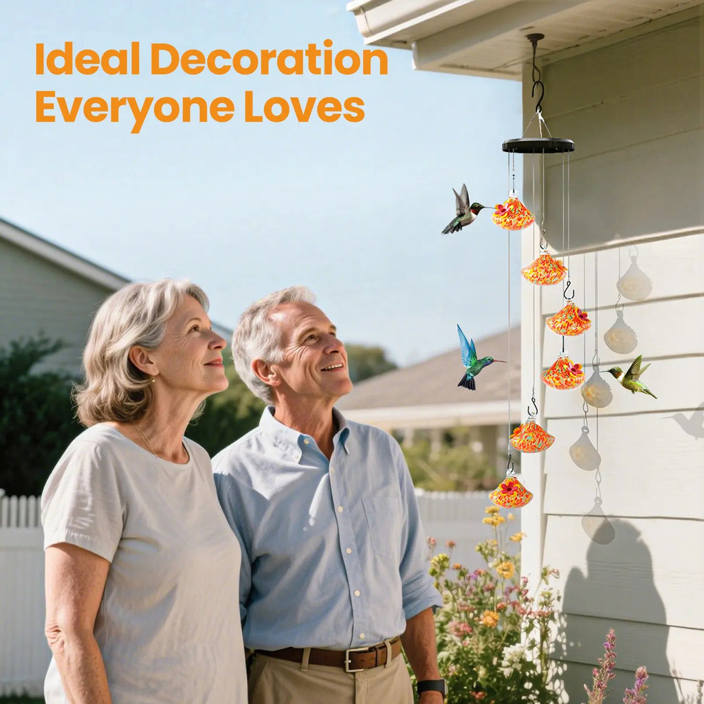 🌸✨ Hummingbird Feeder with Wind Chimes – Premium Glass Garden Decor