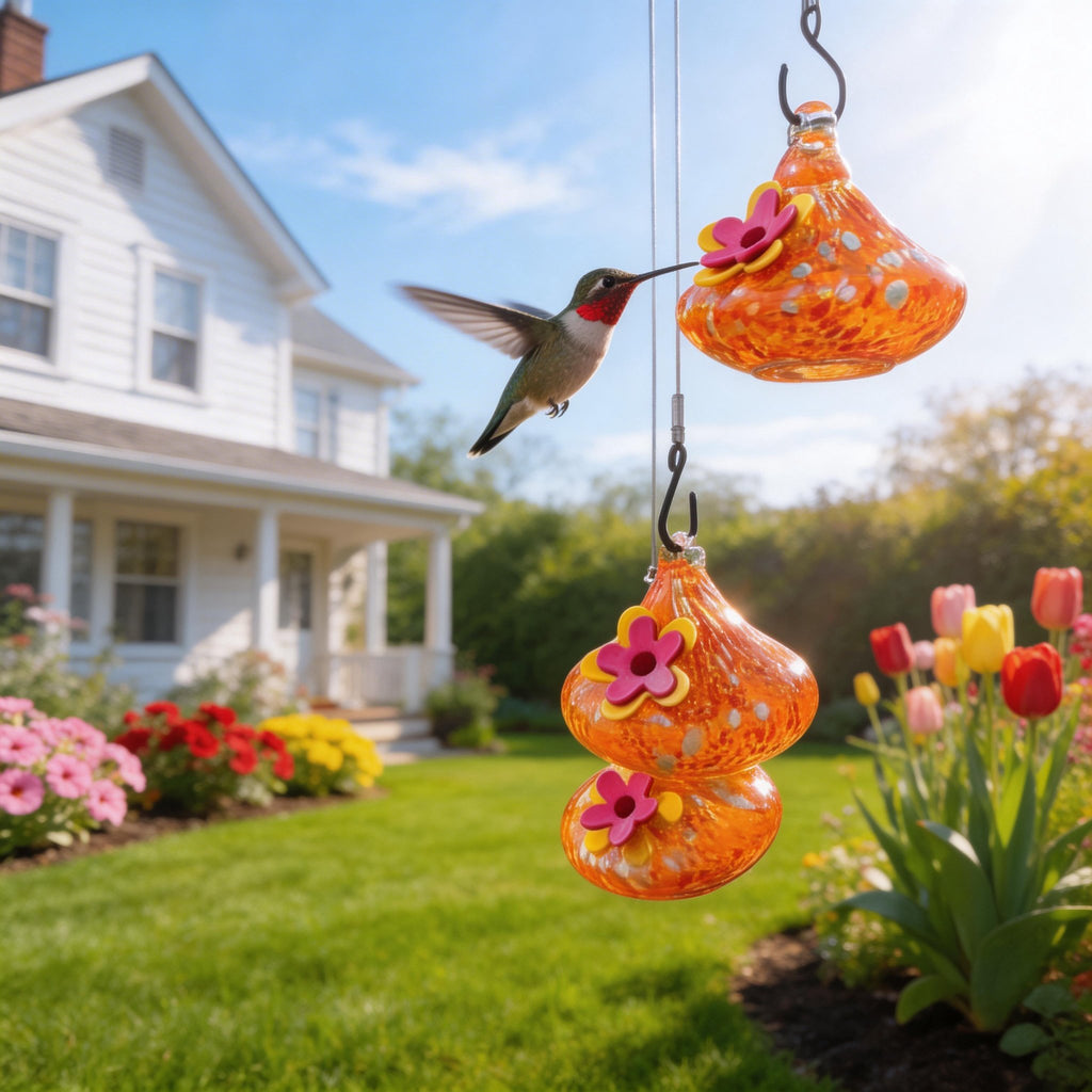 🌸✨ Hummingbird Feeder with Wind Chimes – Premium Glass Garden Decor
