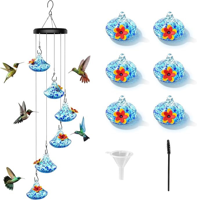 🌸✨ Hummingbird Feeder with Wind Chimes – Premium Glass Garden Decor