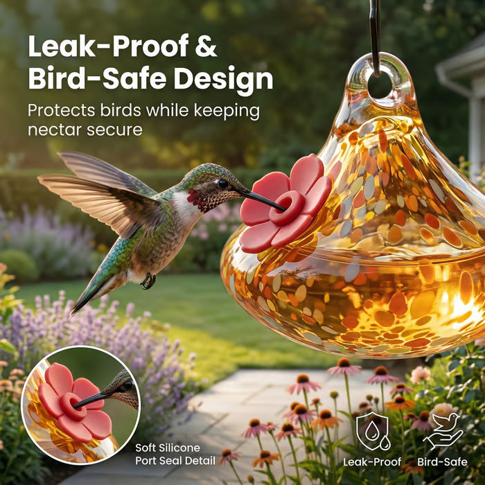🌸✨ Hummingbird Feeder with Wind Chimes – Premium Glass Garden Decor