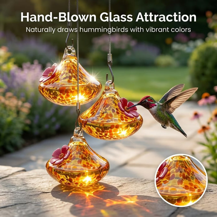 🌸✨ Hummingbird Feeder with Wind Chimes – Premium Glass Garden Decor