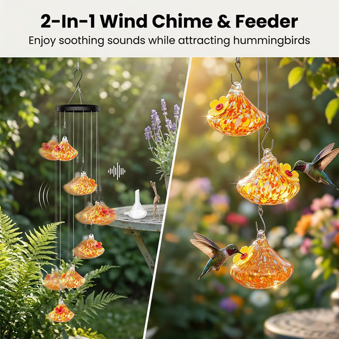 🌸✨ Hummingbird Feeder with Wind Chimes – Premium Glass Garden Decor