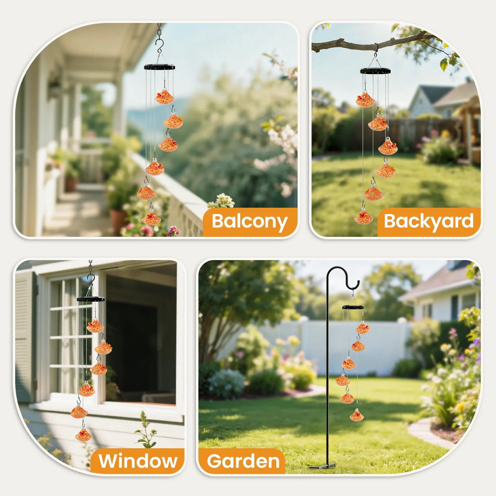 🌸✨ Hummingbird Feeder with Wind Chimes – Premium Glass Garden Decor