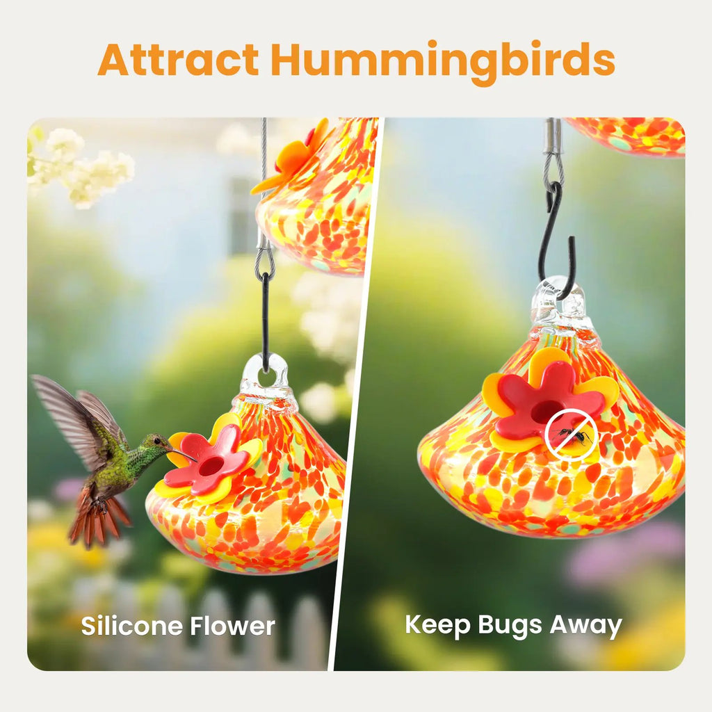 🌸✨ Hummingbird Feeder with Wind Chimes – Premium Glass Garden Decor