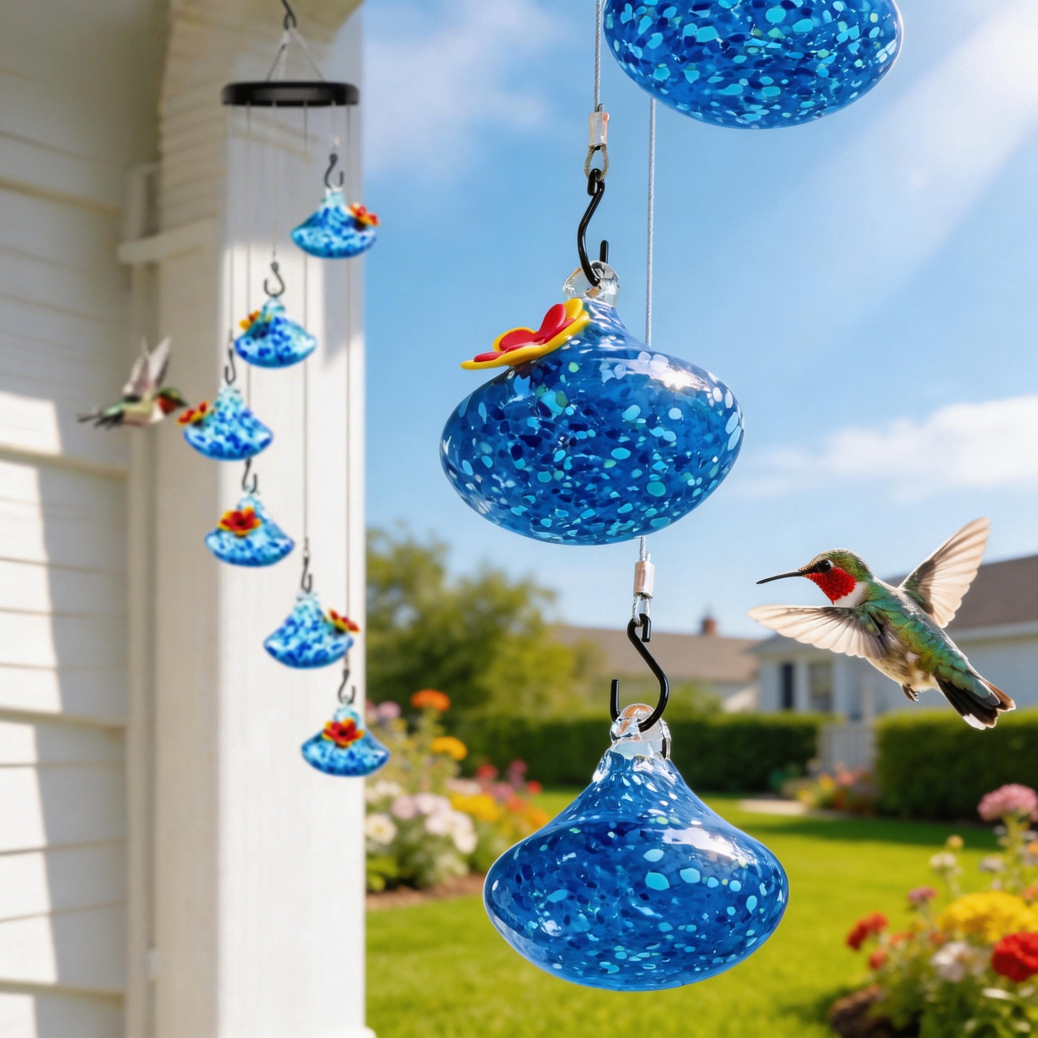 🌸✨ Hummingbird Feeder with Wind Chimes – Premium Glass Garden Decor