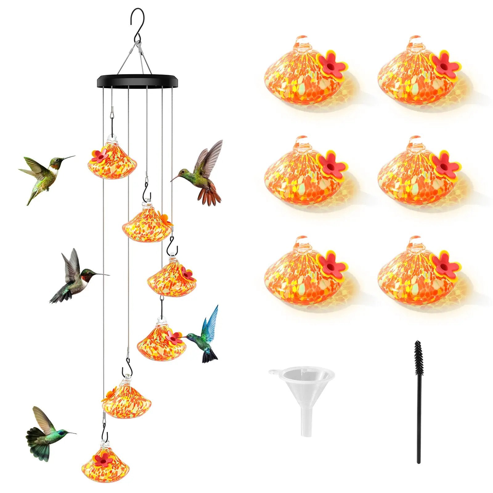 🌸✨ Hummingbird Feeder with Wind Chimes – Premium Glass Garden Decor