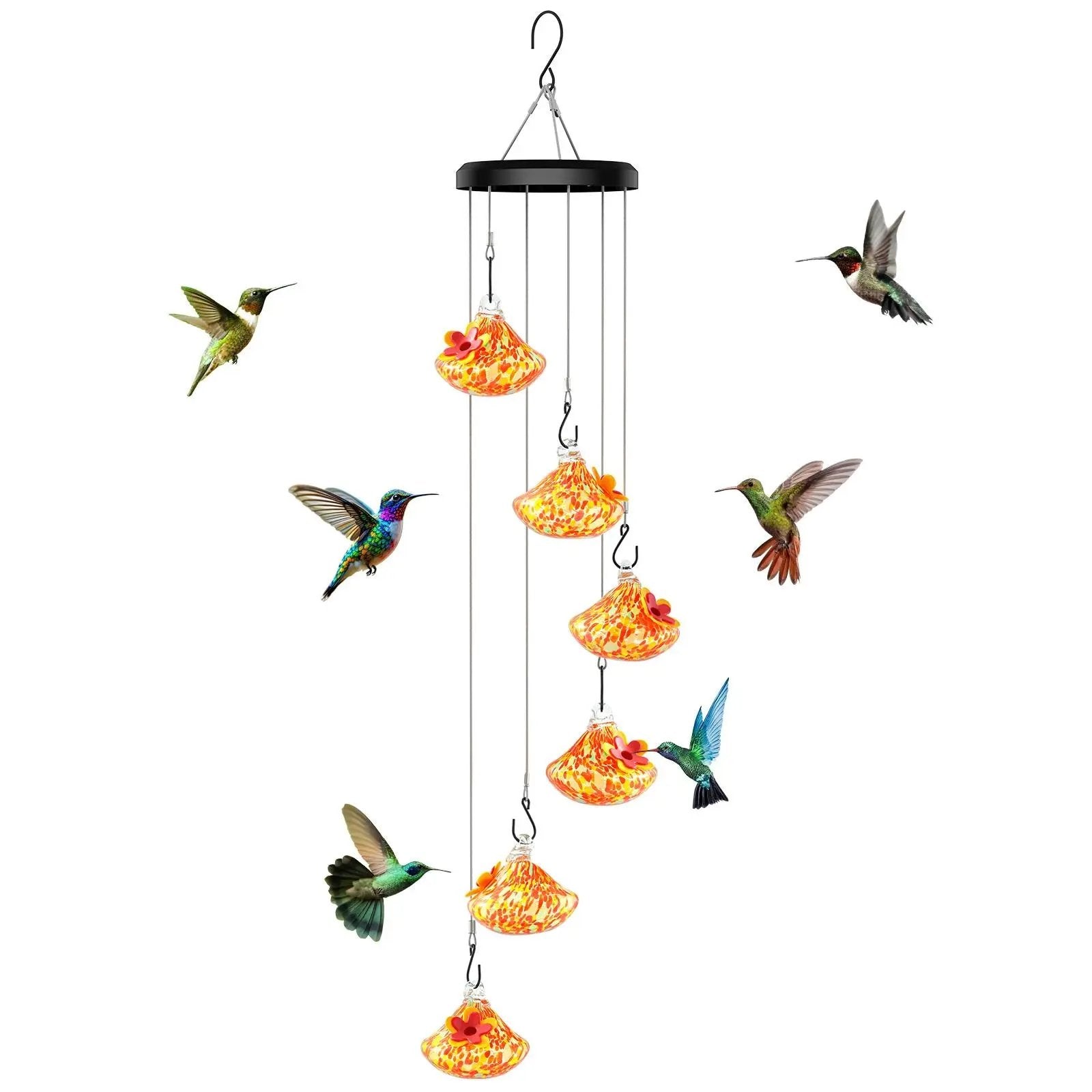 🌸✨ Hummingbird Feeder with Wind Chimes – Premium Glass Garden Decor